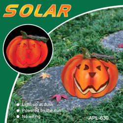 8" Smiling Solar Jack-O-Lantern Solar Lawn Ornament