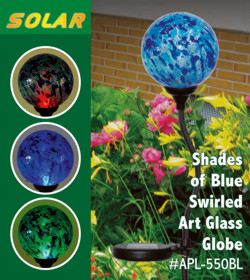 Shades of Blue Swirled Art Glass Solar Garden Globe Stake Light